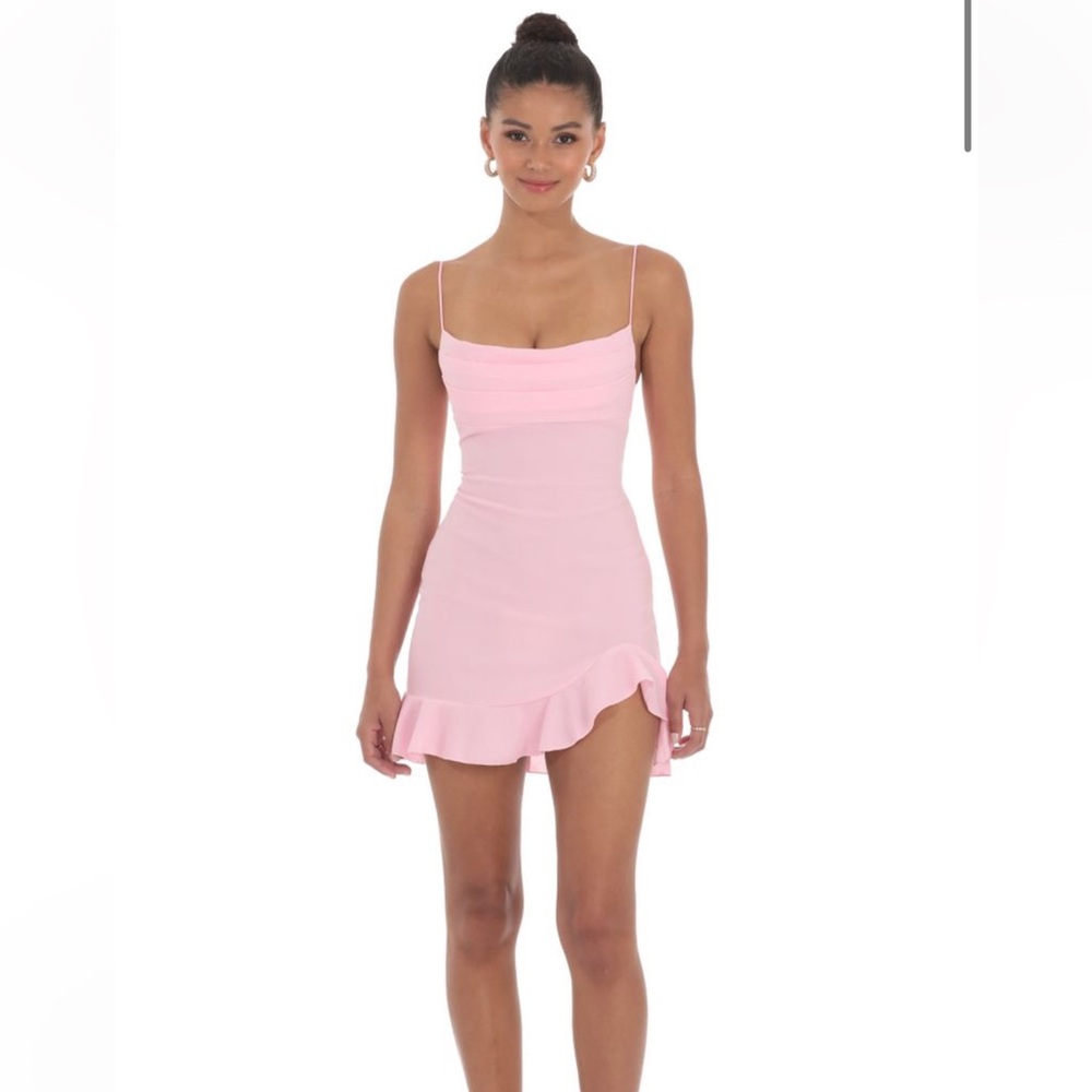 Lucy in the Sky Light Pink Mini Dress Ruffled Slit Dress S